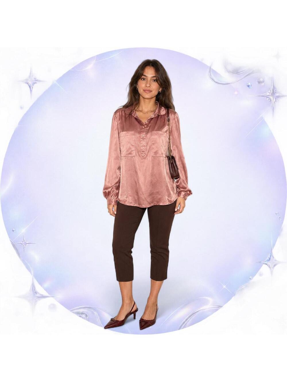 Vintage Jo Matthews Dusty Rose Satin Blouse – Size M 🌹